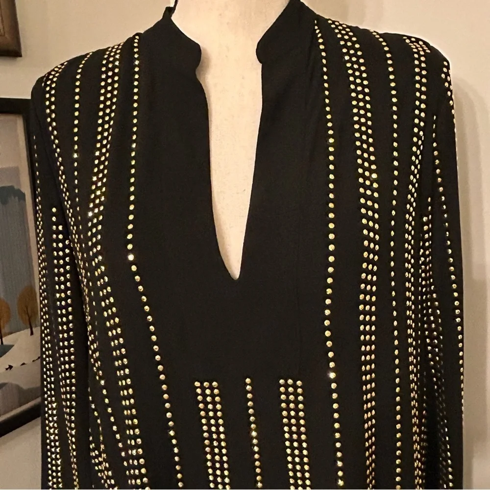 Michael Kors Black and Gold Embellished Tunic Blouse SZ M